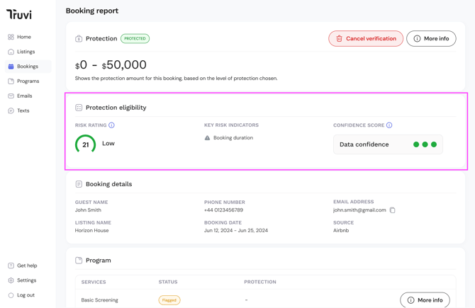 Booking report Protection Elegibility