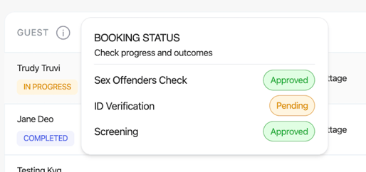 Booking status hover state