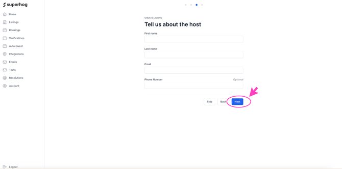 A screenshot of the add host details when creating a listing in Truvi