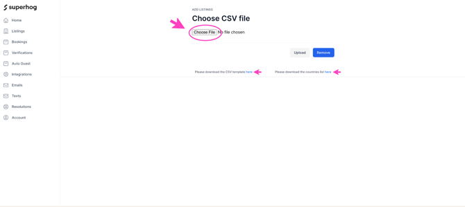 A screenshot showing the choose csv files when bulk uploading listings manually to Truvi