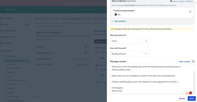 Guesty send a reminder message