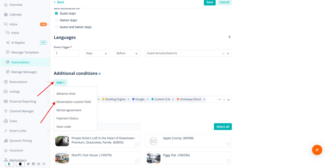 Reservation custom field HAway