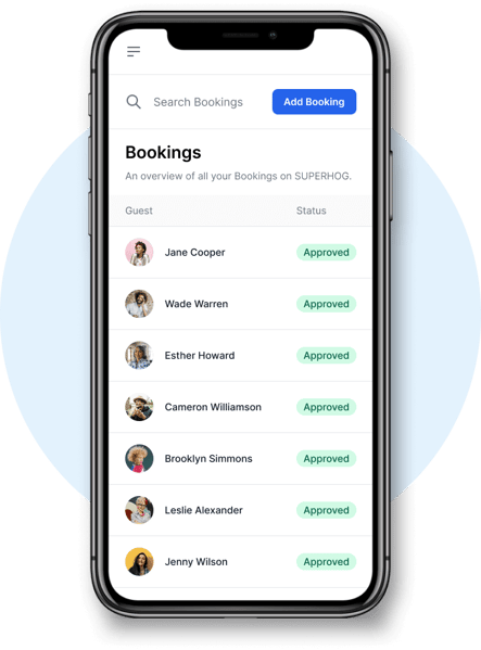 SUPERHOG Bookings dashboard on mobile