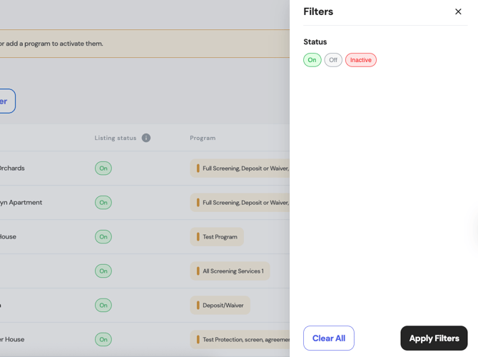 Booking filters by status