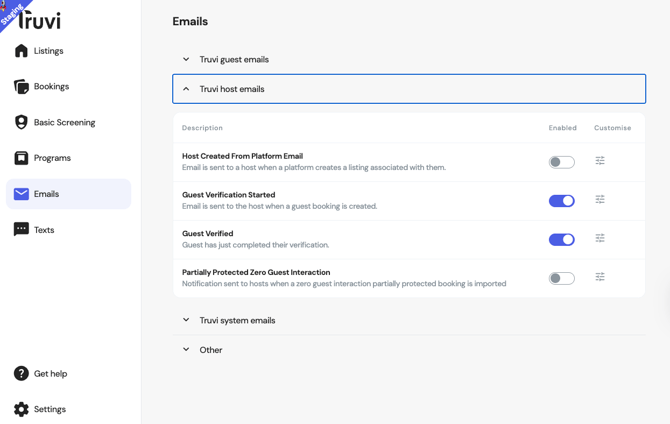 Emails tab in new dashboard
