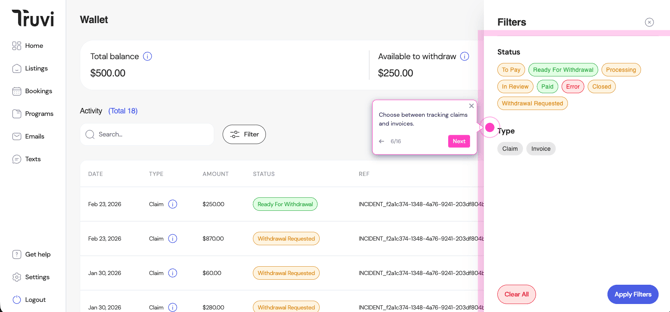 Truvi wallet_filter screen